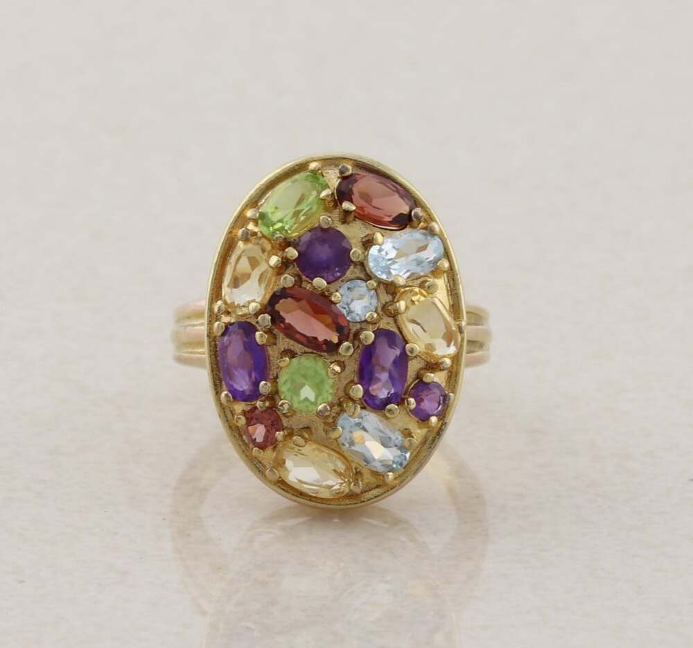 18k Gold Over Sterling Silver Multi Gemstone Ring Size 6